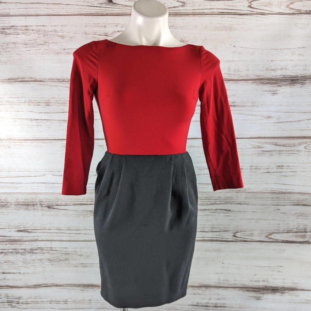 Alice + Olivia Red and Black Two-Tone Midi Dress